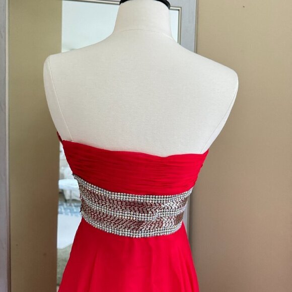 Tiffany Design Red Chiffon Beaded Sweetheart Strapless Dress Gown SZ 2 NWT READ - Picture 4 of 13